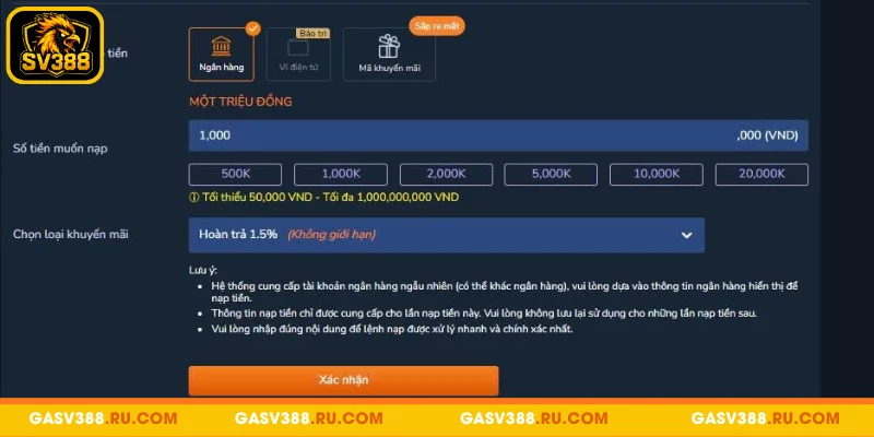 Cách thực hiện nạp tiền SV388 chi tiết