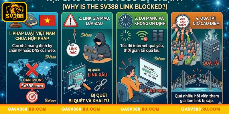 Link SV388 bị chặn do nhiều nguyên nhân